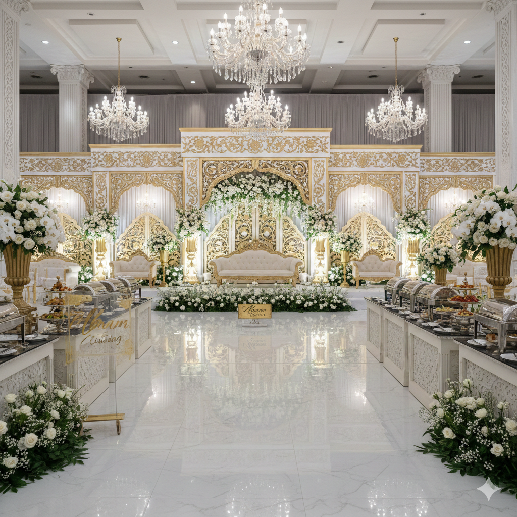 Paket pernikahan exclusive dengan pelaminan mewah lighting artistik dan konsep modern