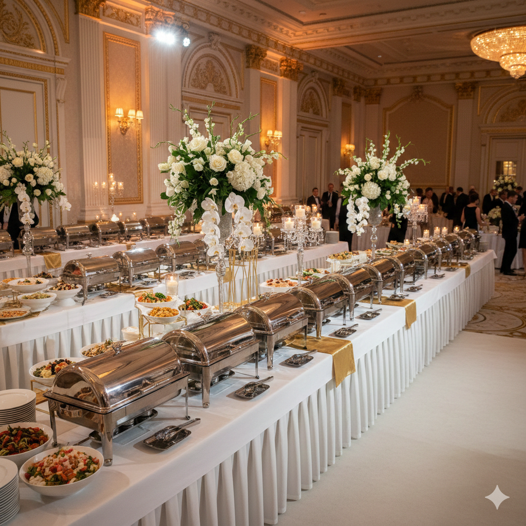 Prasmanan wedding mewah menu catering pernikahan Indonesia dengan tampilan elegan